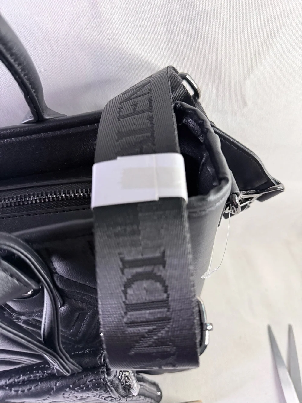 Black Quilted Tote Bag with Removable Pouch and Charm Valentino Orlandi